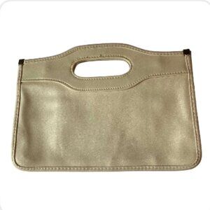 Vintage Cream Vinyl Clutch Bag Cutout Handle Boho 70s (747-4)